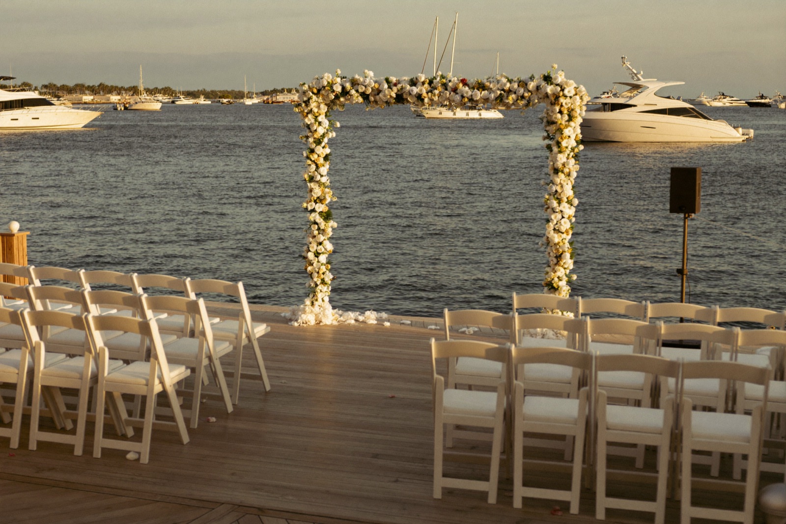 Fort Lauderdale waterfront wedding reception with DJ and lighting
