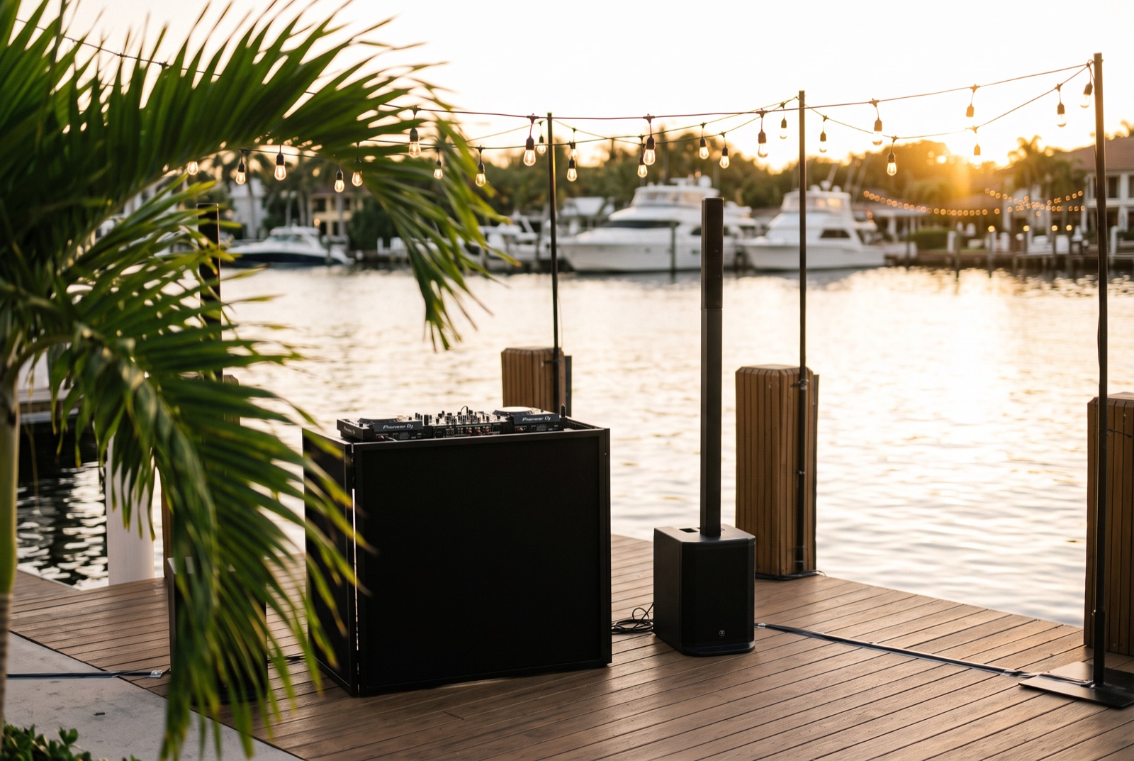 Wedding DJ setup at a waterfront reception venue in Fort Lauderdale